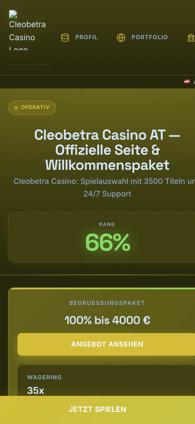 Cleobetra Casino mobile lobby screenshot