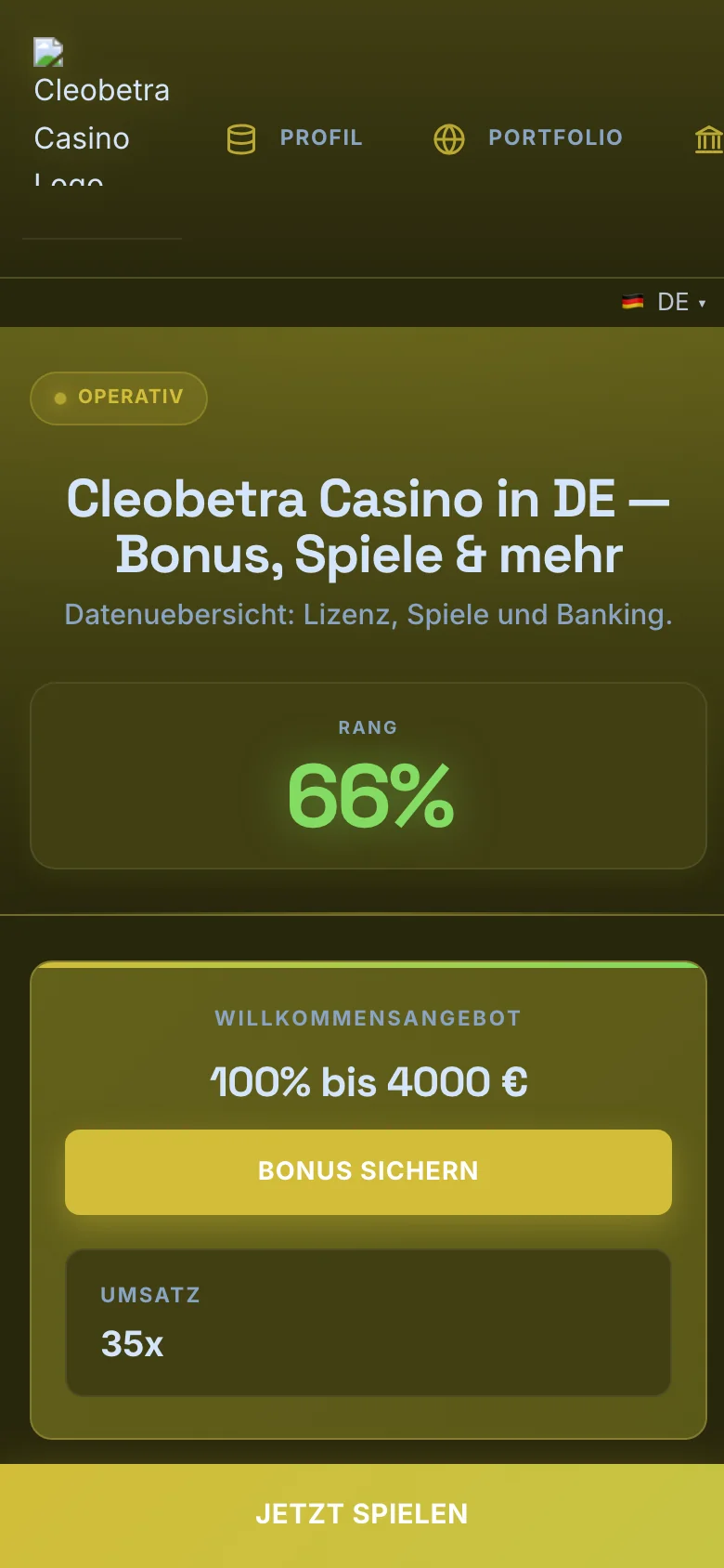 Cleobetra Casino mobile lobby screenshot