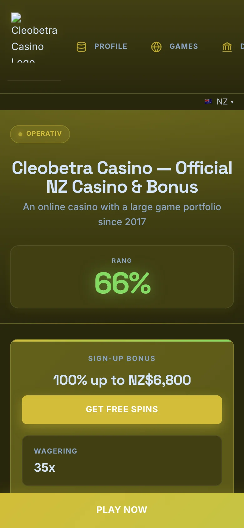 Cleobetra Casino mobile lobby screenshot