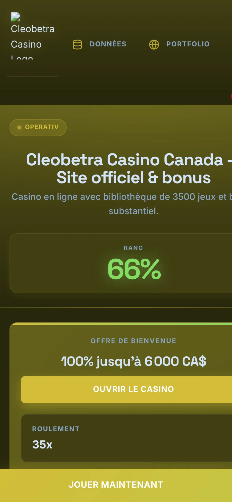 Cleobetra Casino mobile lobby screenshot